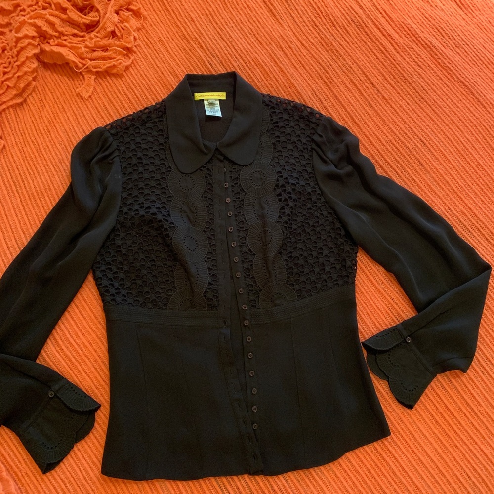 Black Silk Size 10 Catherine Malandrino Blouse